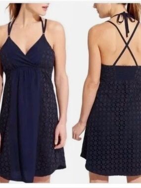 Athleta Marbella Navy Blue Eyelet Dress Size XL